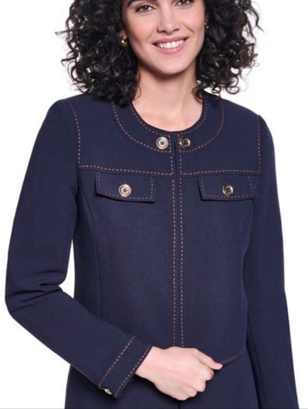 Karl Lagerfeld Paris Navy Stitch Round Neck Cropped Jacket Size US 12